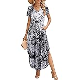 JollieLovin Womens Plus Size Casual Summer Maxi Long Dress Short Sleeve T-Shirt Loose Sun Dress(L-5X)