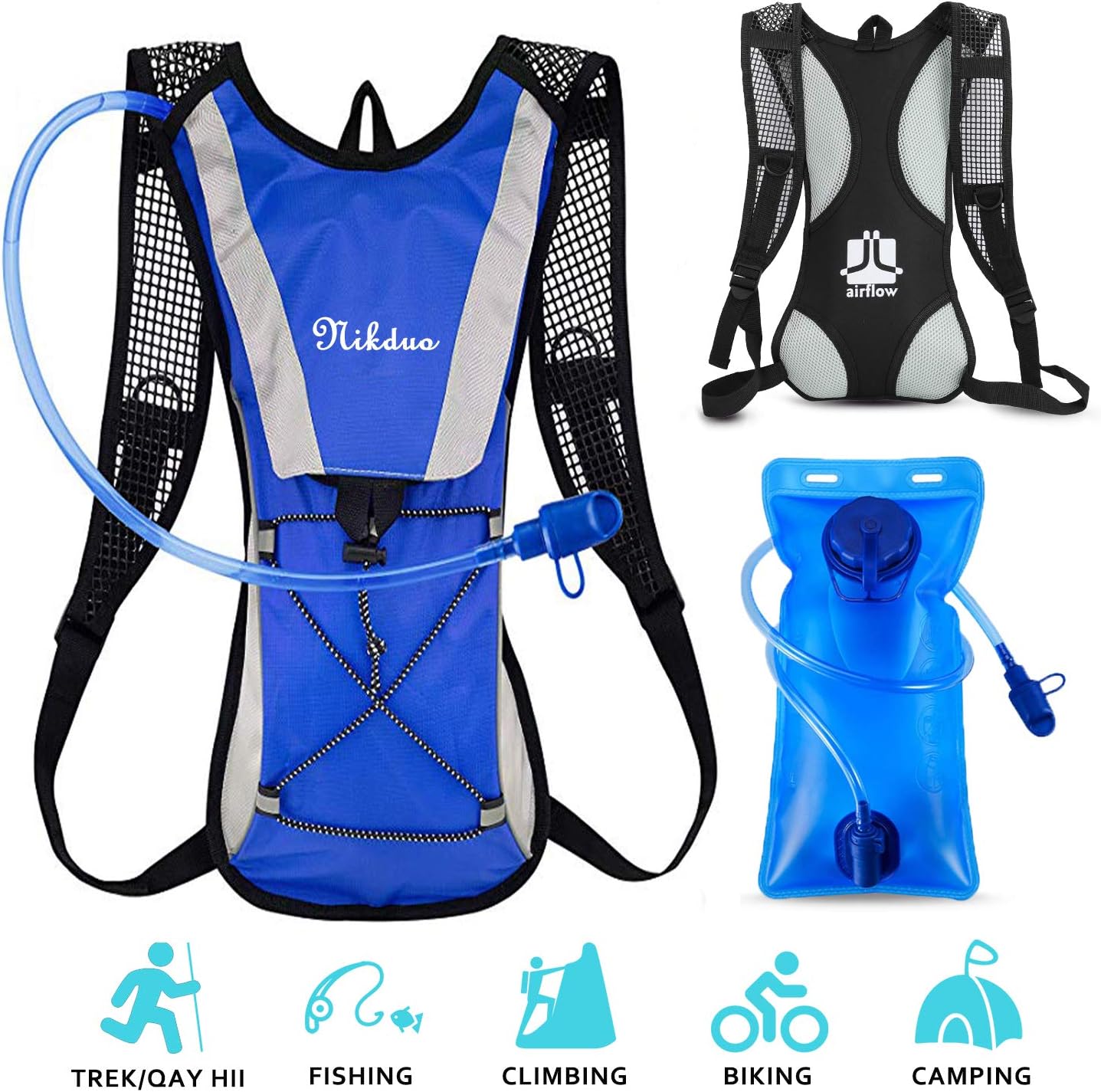 Nikduo Hydration Backpack, Water Backpack with 2L Water Bladder Lightweight Hiking Backpack Hydration Vest Bag Pack Perfect for Outdoor Cycling Marathon Running Skiing Camping Climbing for Men