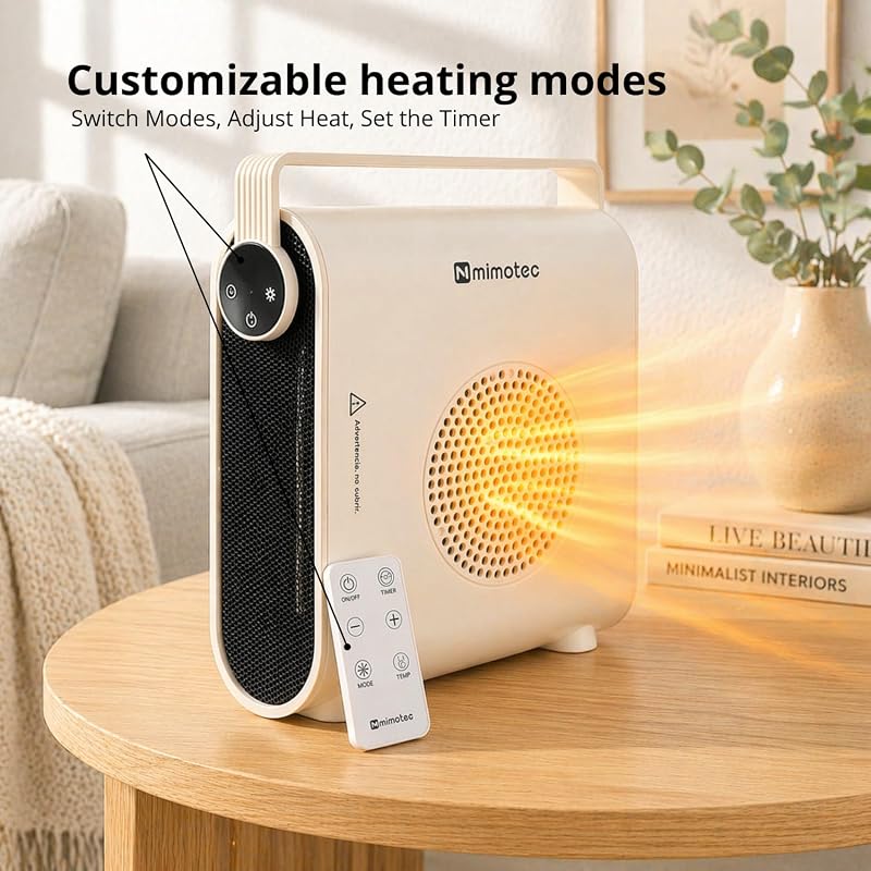 – Termoventilatore elettrico in ceramica White Hearth 2000W, silenzioso <60 dB, con telecomando, protezione contro il surriscaldamento, riscaldatore portatile per interni.