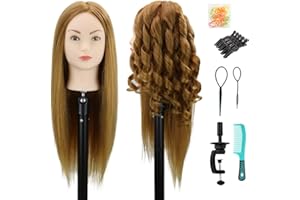 WDQXCQA Mannequin Head Human Hair With 70% Real Human Hair Mannequin Head Human Hair 22inch Hairdresser Practice Training Head Cosmetology Manikin Doll Head (make-uped#27 Blond)