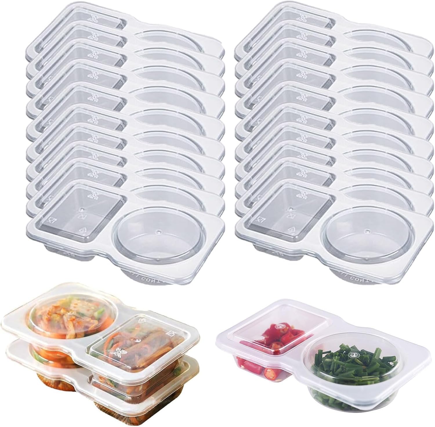 Photo 1 of 20Pcs Reusable Snack Container, Condiment Containers with Lid, 2 compartments Dipping Container for Refrige, Portion Control Containers, Sampling and Travel Snacks