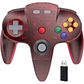 KIWITATA Wireless N64 USB Controller for Switch Games, 2.4ghz Rechargeable Remote Wireless Joystick Game Controller for Switch/Switch 2, MAC, Windows PC &amp; Raspberry Pi Clear Red