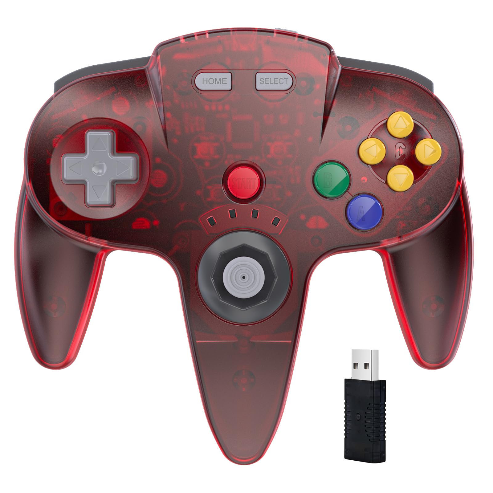 KIWITATA Wireless N64 USB Controller for Switch Games, 2.4ghz Rechargeable Remote Wireless USB Joystick Game Controller for Switch/Switch Lite/Switch OLED, MAC, PC Windows 7,8,10,11 Clear Red