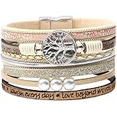 Desimtion Inspirational Tree of Life Boho Leather Wrap Bracelets for Women, Valentines Day Gifts for Her, Bohemian Jewelry for Women Teen Girls