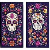 Vexlix Day of The Dead Hand Towels Set of 2 Sugar Skull Halloween Skeleton Decorative Bath Towel for Kitchen Home Spa Hotel Yoga,Bathroom Decor Accessories 14
