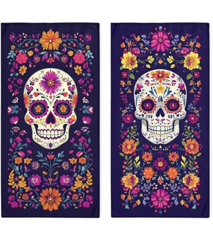 Amazon.com: Day of The Dead Sugar Skull Set of 2 Decorative Towels