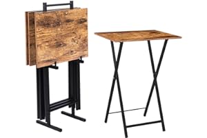 HOOBRO Folding TV Tray Tables, Set of 4 TV Trays with Storage Rack, Industrial Side Table for Eating at Couch, Foldable Snack Table for Small Space, Easy Assembly, Rustic Brown and Black BF50BZ01