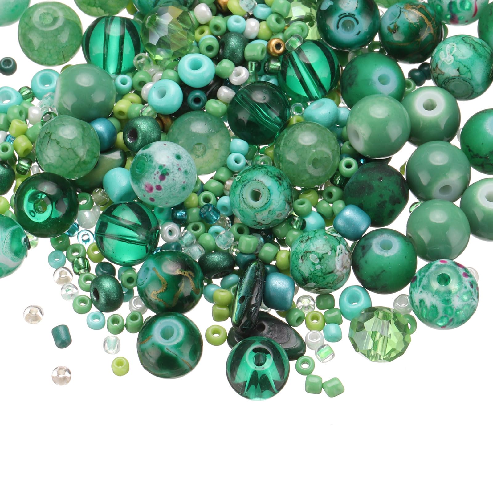 PATIKIL 2-8mm Assorted Glass Resin Beads, Cracked Gravel Round Beads Small European Spacer Seed Bead Mixed Bulk with Hole for Jewelry Making DIY Bracelet Crafts Necklace, Grass Green