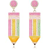 Boderier Teacher Earrings Beaded Teacher Pencil Book Drop Dangle Earrings Teacher Appreciation Gifts Back To School Jewelry