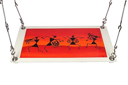 Riyo Moda Indoor Outdoor 2 Seater Plywood Warli Art Hanging Swing Set Jhula for Home Balcony and Garden with Load Bearing Capacity up to 200kgs of Human Weight