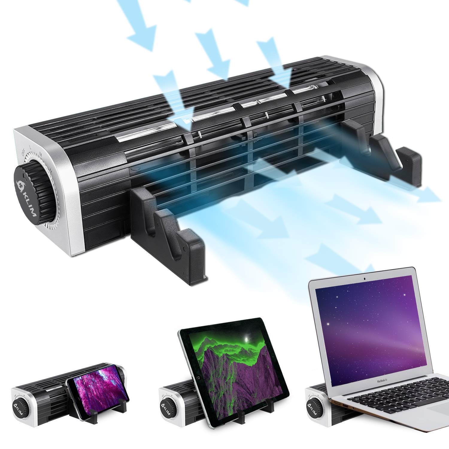 KLIM Zephyr + Portable Laptop Cooler + Multi-purpose Desktop Fan + Silent & High Performance + Elegant Design + Innovative Cross Flow Turbine Cooling with 3 speed levels + 3000 RPM + New Version