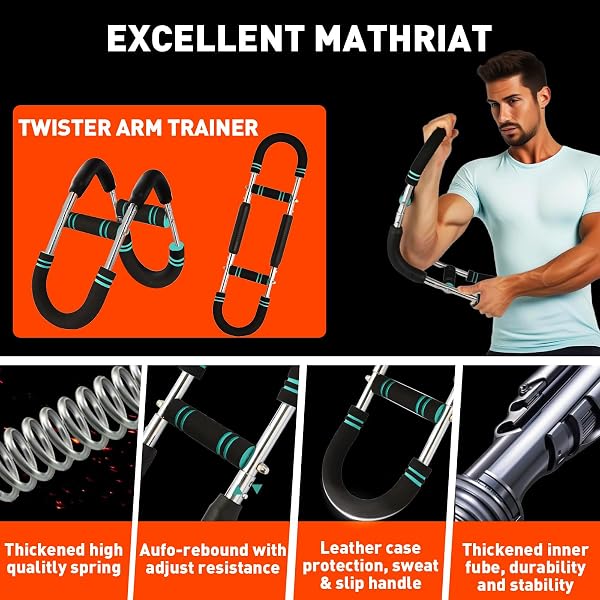 QONUTOCI TWISTER ARM TRAINER, 60-100LBS ADJUSTABLE ARM CHEST EXERCISER WITH 5 GRIP STRENGTH TRAINER KITS, U-SHAPED STRENGTH TRAINING EQUIPMENT FOR MUSCLE BUILDING WORKOUT,GYM,HOME FITNESS (BLUE)