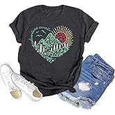 GEMLON Women Adventure Outdoor Graphic Tees Kindness Heart Printed Hike Mountain Tshirts Nature Travel Shirt Workout Tops