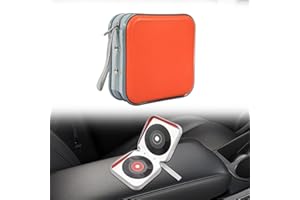 WINUERK Car CD DVD Case, 48 Capacity Portable Zipper CD DVD Organizer Storage Wallet with Closure and Handy Strap, Hard Plastic CD Holder, Universal Car Accessories for Home Office Travel (Orange)
