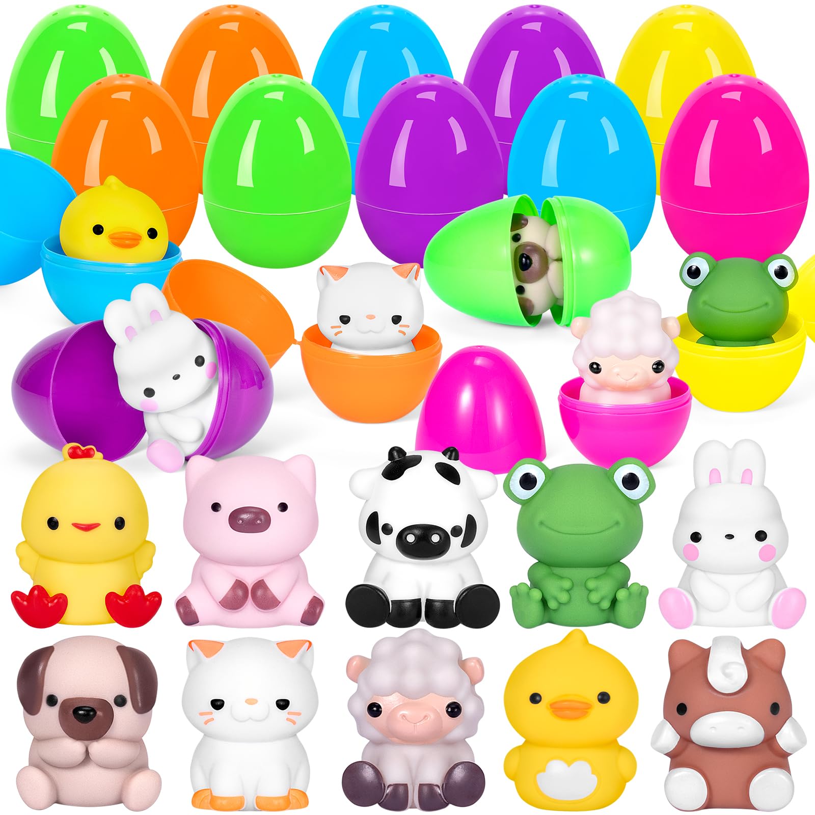JolliBrix 10 PCS Prefilled Easter Eggs with Animal Finger Puppets Toys Easter Basket Stuffers Fillers for Toddlers, Classroom Prize Supplies, Easter Party Favors for Kids