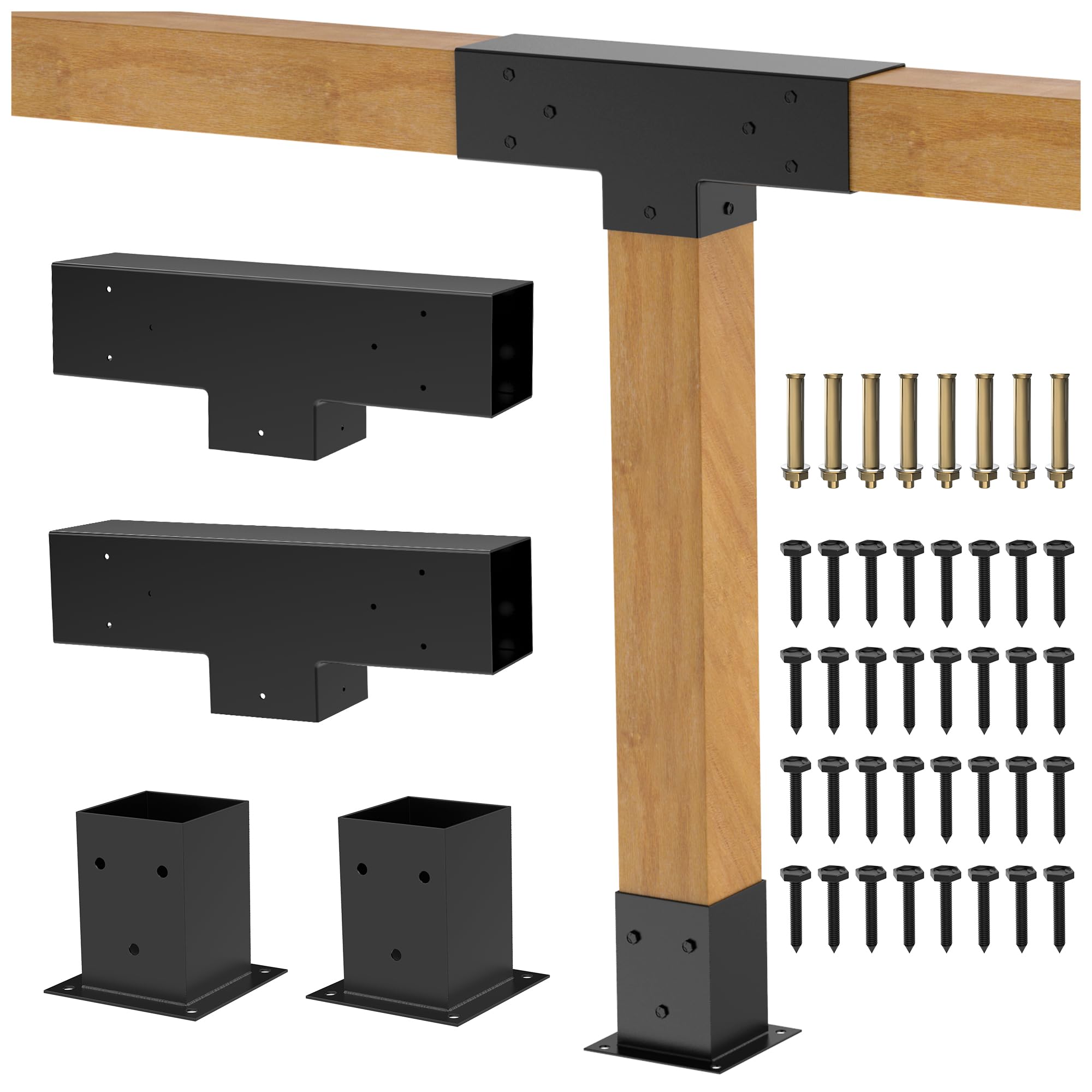 Photo 1 of JEXALINE Heavy Alloy Steel Pergola Kit with 3-Way T-Shape Brackets for 4"x 4" (Actual 3.6" X 3.6") Lumber?DIY Pergola Brackets Suitable for Pergolas,Gardens,and Metal Gazebo Kits - Includes Screws