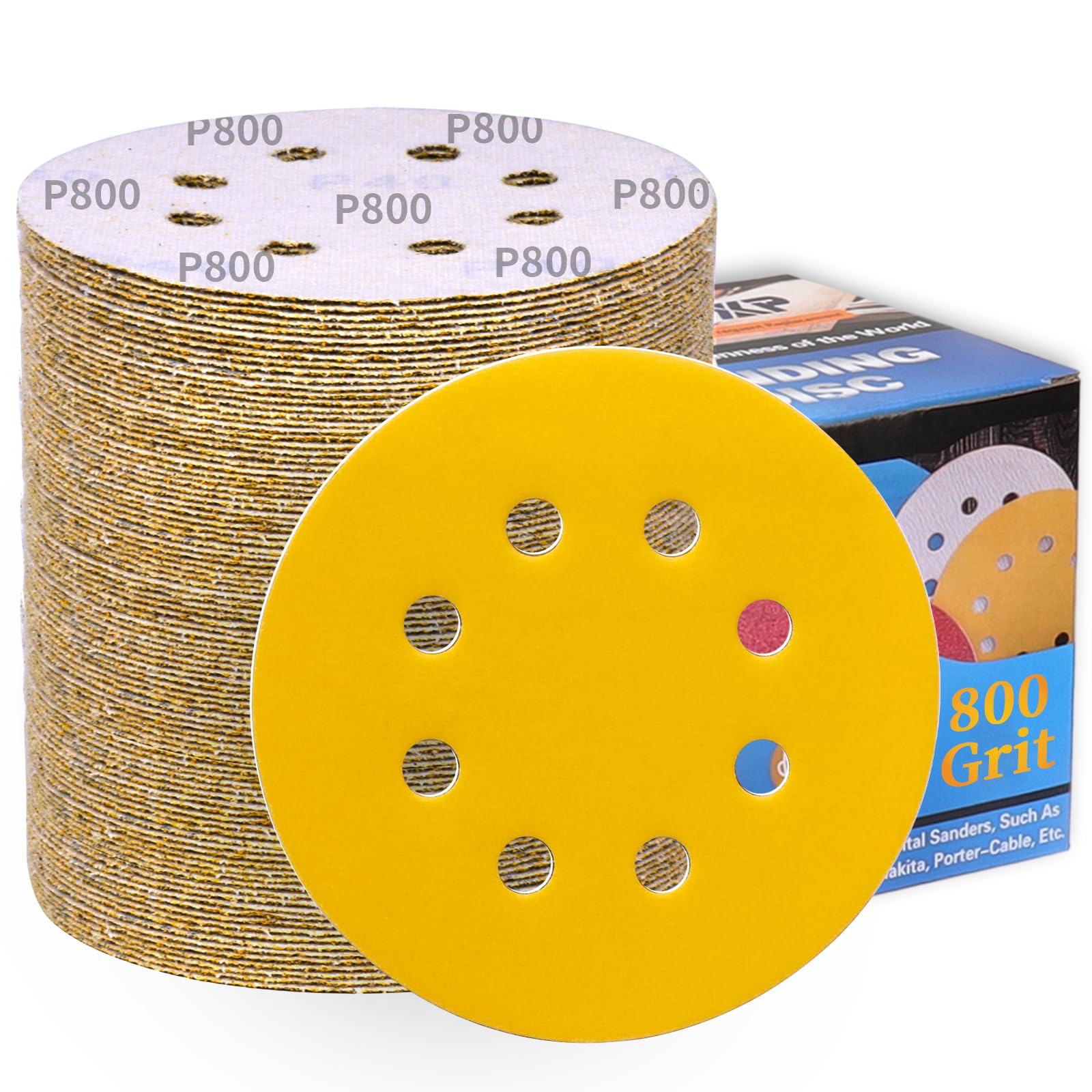 100Pcs 125mm Sanding Discs 800 Grit 8-Holes Hook and Loop Sanding Pads for Random Orbital Sander Sandpaper Sheet-ALPXUXP