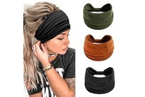 Headbands for Women Wide Hair Band,3 Pcs Solid Color Sports Yoga Head Wrap Hairbands Elastic Hairbands