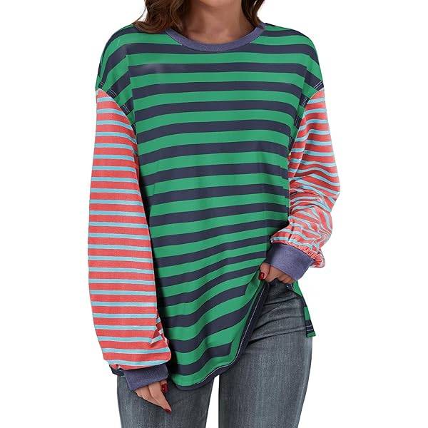 Y2k Striped Tee Shirts Women Long Sleeve Color Block Slim