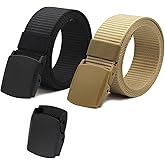 ANDY GRADE Nylon Tactical Military Men Belt Webbing Canvas Web Belts with Plastic Buckle No Metal Nickel Free, 2 Pack