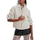 Yeokou Women Faux Leather Jacket Loose Lapel Long Sleeve Zip Up Coat Casual Fall Outwear with Pockets
