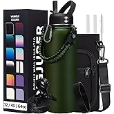 40OZ Water Bottle Stainless Steel - Cold-48H & Hot-24H Vacuum Insulated Water Bottle with Straw & Chug Lid, Strap Carrying Pouch, Paracord Handle & Flask Boot, Thermo Hydro Bottle for Hiking Cycling