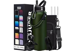 DIGJUPER 40OZ Water Bottle Stainless Steel - Cold-48H & Hot-24H Vacuum Insulated Water Bottle with Straw & Chug Lid, Strap Carrying Pouch, Paracord Handle & Flask Boot, Thermo Hydro Bottle for Hiking Cycling