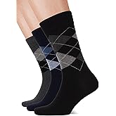 LAETAN Men’s Colorful Argyle & Solid Dress Socks, Crew Length, Soft Cotton, Comfortable Socks for Men, US Size 8-12, 3 Pairs