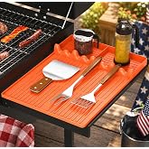 Bolycen Silicone Griddle Tool Mat for Blackstone and Weber, 16 x 11.6 in | Side Shelf Spatula Mat with Drip Pad, 8 Tool Slots, Non-Slip, Easy to Clean, for Kitchen and BBQ, Gift for Men
