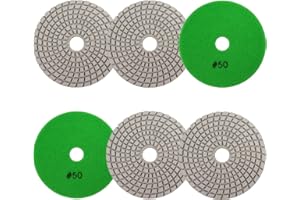 Wet Diamond Polishing Pads 4"/100mm - 6pcs Grit 50 Polish Pad Kit for Granite Marble Artificial Stone Quartz for Angle Grinder SANLEETEK