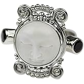 NOVICA Artisan Handmade Garnet Cocktail Ring Carved Bone Silver Sterling Red Indonesia Sun Moon Birthstone 'Moon Dream'