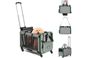 PAW BALLET Large Cat Carrier with Wheels, Foldable Rolling Cat Carrier for 2 Cats with Wheels for Cat Dog Under 30 lbs, Cat Carrier Travel Bag with Large Pocket for Outdoor, Gray