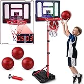 Kids Basketball Hoop with LED Lights, Adjustable Indoor Basketball Toys | Mini Basketball Goal Set with Scoreboard &amp; Colorful Lights for Indoor Outdoor, Gift for Kids Boys 3 4 5 6 7 8-12 Years Old