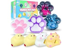 JANESVISSY Taba Squishy Pack,FuFu Squishy Fidget Toys Kit,Include Squishies(2 Chick, 4 Cat Paws, 2 Hamster),Stress Relief Toy,Squeeze Toys,Party Favors,Birthday Gift for Girls, Boys, Kids