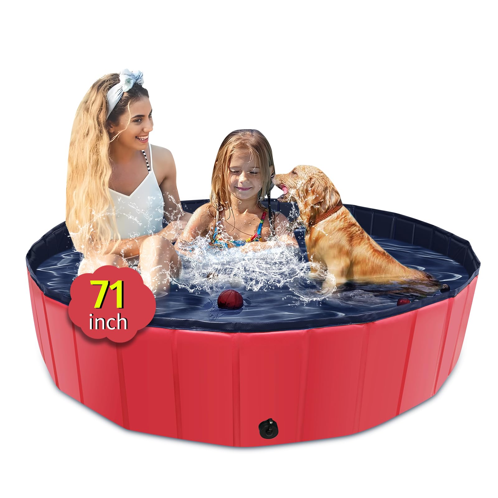 CACSPS Foldable Dog Pool, 71" x 14" Large Kiddie Pool with Hard Plastic, Non-Slip Dog Bath Tub for Outdoor Backyard, Collapsible Dog Swimming Pool for Kids Dogs Pets (Red) Image CACSPS Foldable Dog Pool, 71" x 14" Large Kiddie Pool with Hard Plastic, Non-Slip Dog Bath Tub for Outdoor Backyard, Collapsible Dog Swimming Pool for Kids Dogs Pets (Red) Image