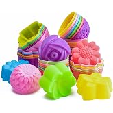 R HORSE Mini Size Silicone Molds, 2 inch Multi Flower Shapes Baking Cups | Non-Stick Muffin Liners, Reusable Wrapper Molds, Ideal for Donut, Puddings, Dessert, Oven Microwave Dishwasher Safe, 42 Pack