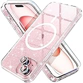Choiche Compatible for iPhone 15 Plus Case Magnetic, Women Clear Glitter Sparkly Case, [2xDiamond Camera Lens Protectors] [2xTempered Glass Screen Protectors] [Compatible MagSafe] (Glitter Clear)