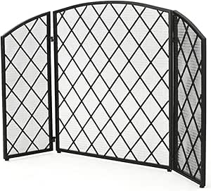 Salvachispas Chimenea Pantalla de Chimenea de 3 Paneles Negra con