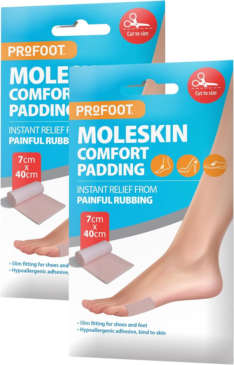 PROFOOT Moleskin Roll 2 Pack Hypoallergenic Waterproof Foot Care