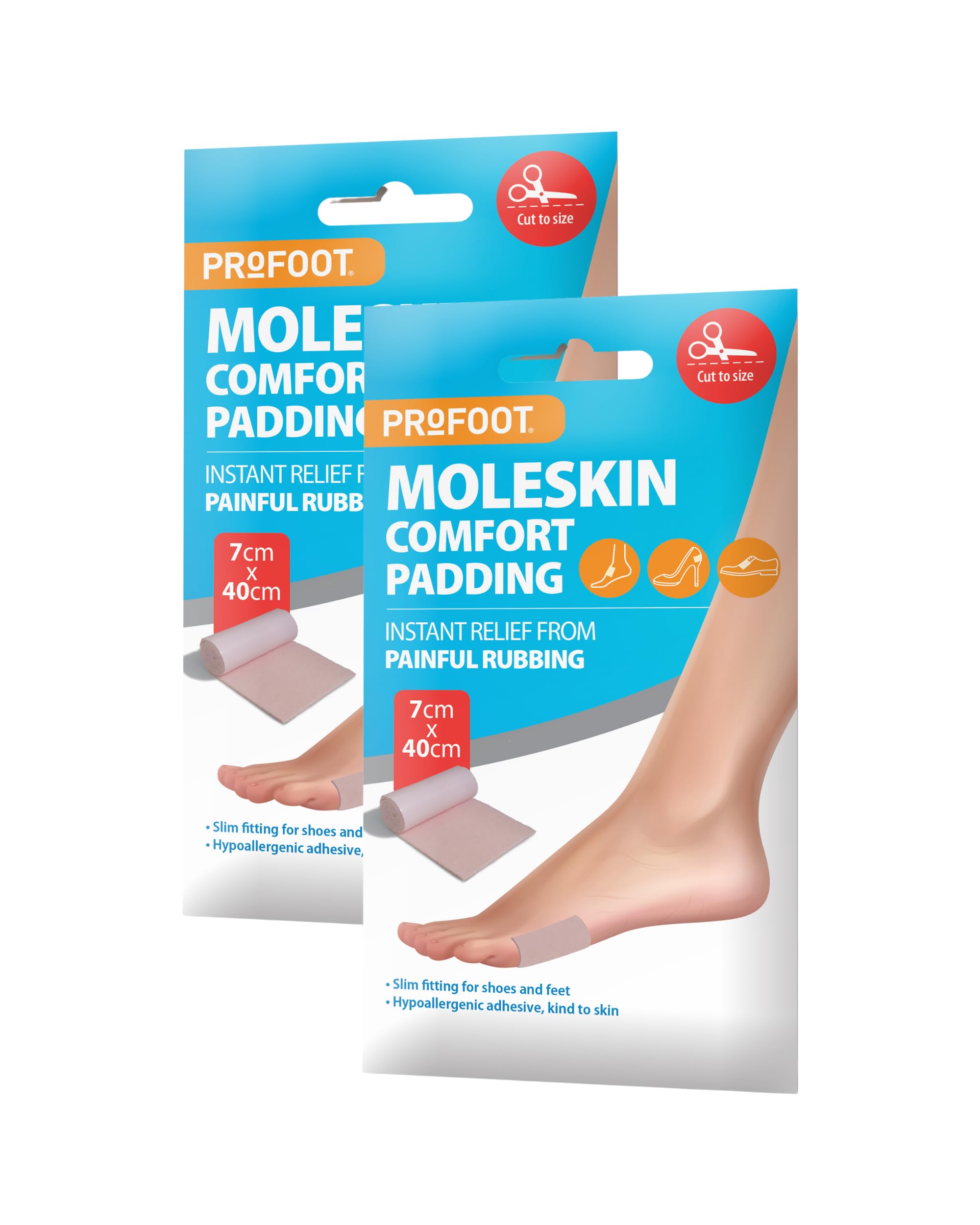 Profoot Moleskin Roll - Instant Relief for Painful Rubbing - Ideal for Blister Prevention, Bunions, Calluses and Foot Discomfort - Hypoallergenic and Waterproof - (2 Pack)
