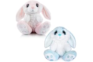My OLi Easter Bunny Stuffed Animal 2pcs Plush Rabbit 7" Stuffed Bunny with Floppy Ear Bedtime Friend Soft Toy Gifts for Girls Boys Kids, Pink & Blue