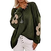 SOLY HUX Women's Plus Size Floral Sweater Long Sleeve Oversized Fall Knit Pullover Tops
