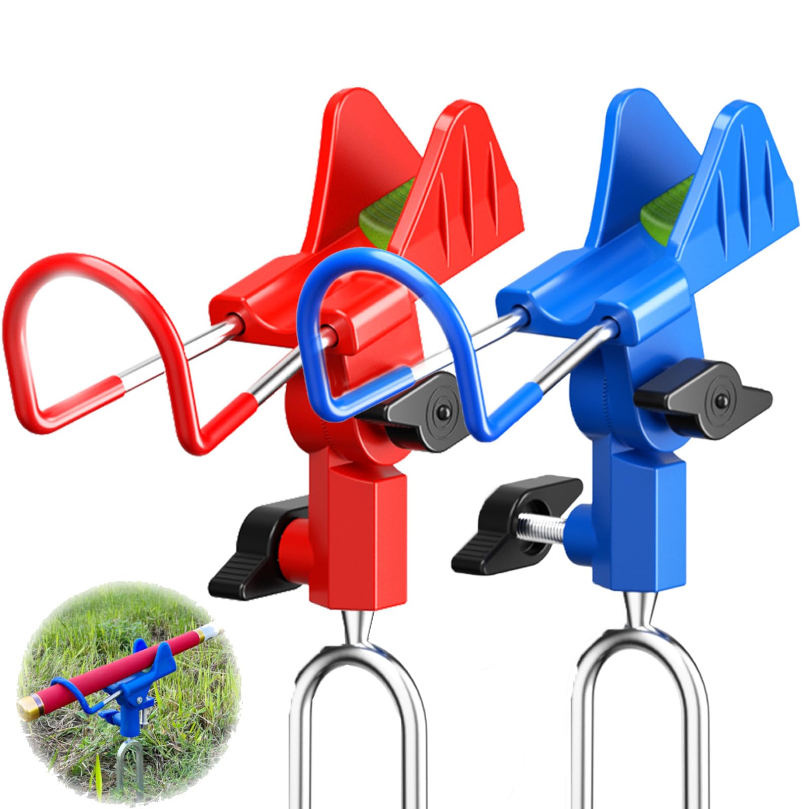 MOERDIFFER 2-in-1 Luminous Fishing Rod Holder, Stainless Steel, 360 Adjustable for Boat & Floor (Red/Blue)