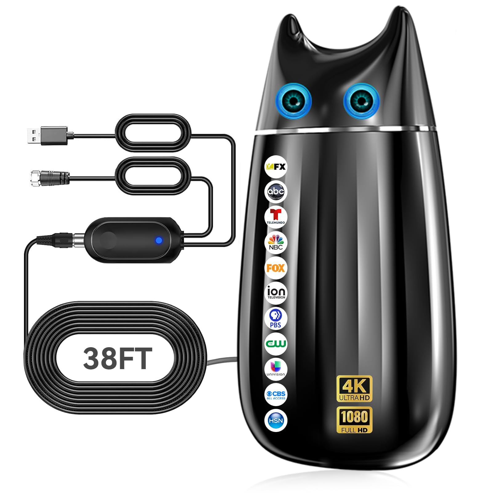 Photo 1 of 2800+ Miles Strongest TV Antenna, 2025 Upgraded Digital Antenna for Smart TV Indoor, 360° Reception Local Channels HDTV Antennas with Amplifier, Supports 4K 8K 1080P for All TVs - 38FT Coax Cable