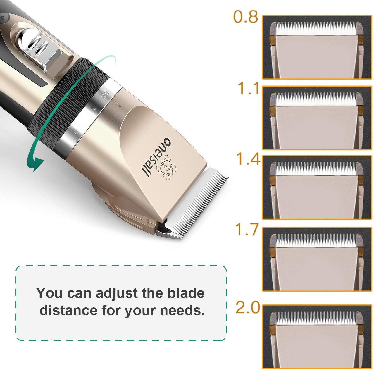 oneisall Dog Shaver Clippers Low Noise Rechargeable Cordless Electric Quiet Hair Clippers Set for Dog Cat