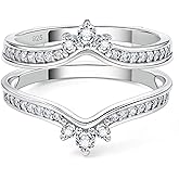 SHELOVES Crown Wedding Ring Guard Enhancers Round Cubic Zirconia 925 Sterling Silver Stack Wrap for Women 5-12