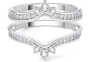 SHELOVES JEWELRY SHELOVES Crown Wedding Ring Guard Enhancers Round Cubic Zirconia 925 Sterling Silver Stack Wrap for Women 5-12