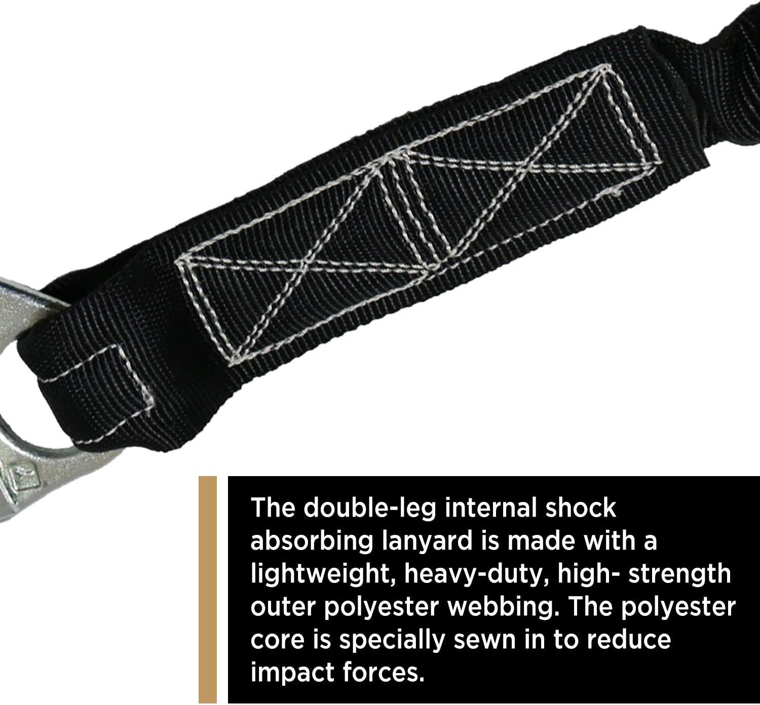 AFP 6FT Double Leg Internal Shock Absorbing Safety Fall Protection Lanyard with Dual Aluminum Pelican Rebar & Steel Snap Hook |Heavy-Duty Webbing | OSHA & ANSI Rated (Aluminum): Automotive