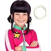 morvally Short Black Purple Wig with 2 Buns Anime Cosplay Synthetic Hair Wigs for Halloween Costume Party (Black Purple, Small Head)