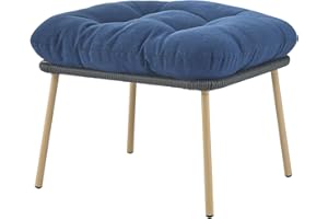 PUGIRE Outdoor Ottoman Wicker Patio Ottomans - Rattan Footrest Footstools with Thick Cushions for Outdoor Outside Patio Porch Backyard Garden(Grey/Blue)